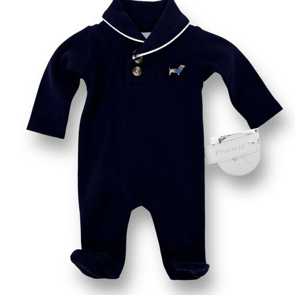 Edgehill Collection Preemie Baby Boy Coverall Lot Smocked Embroidered Dog - Picture 2 of 11